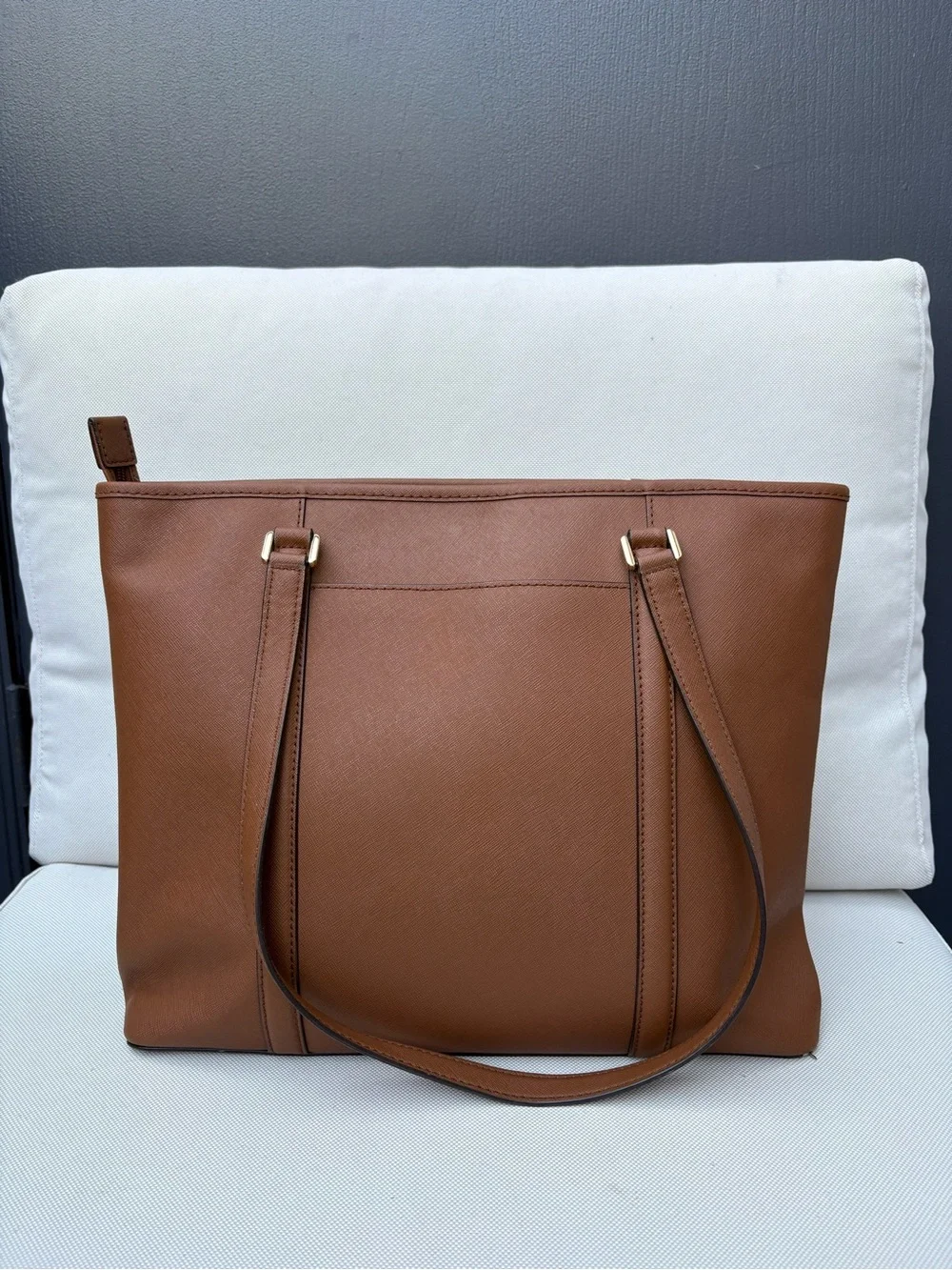 Michael Kors Chestnut Saffiano Tote with Gold Logo Charm - Picture 3 of 13